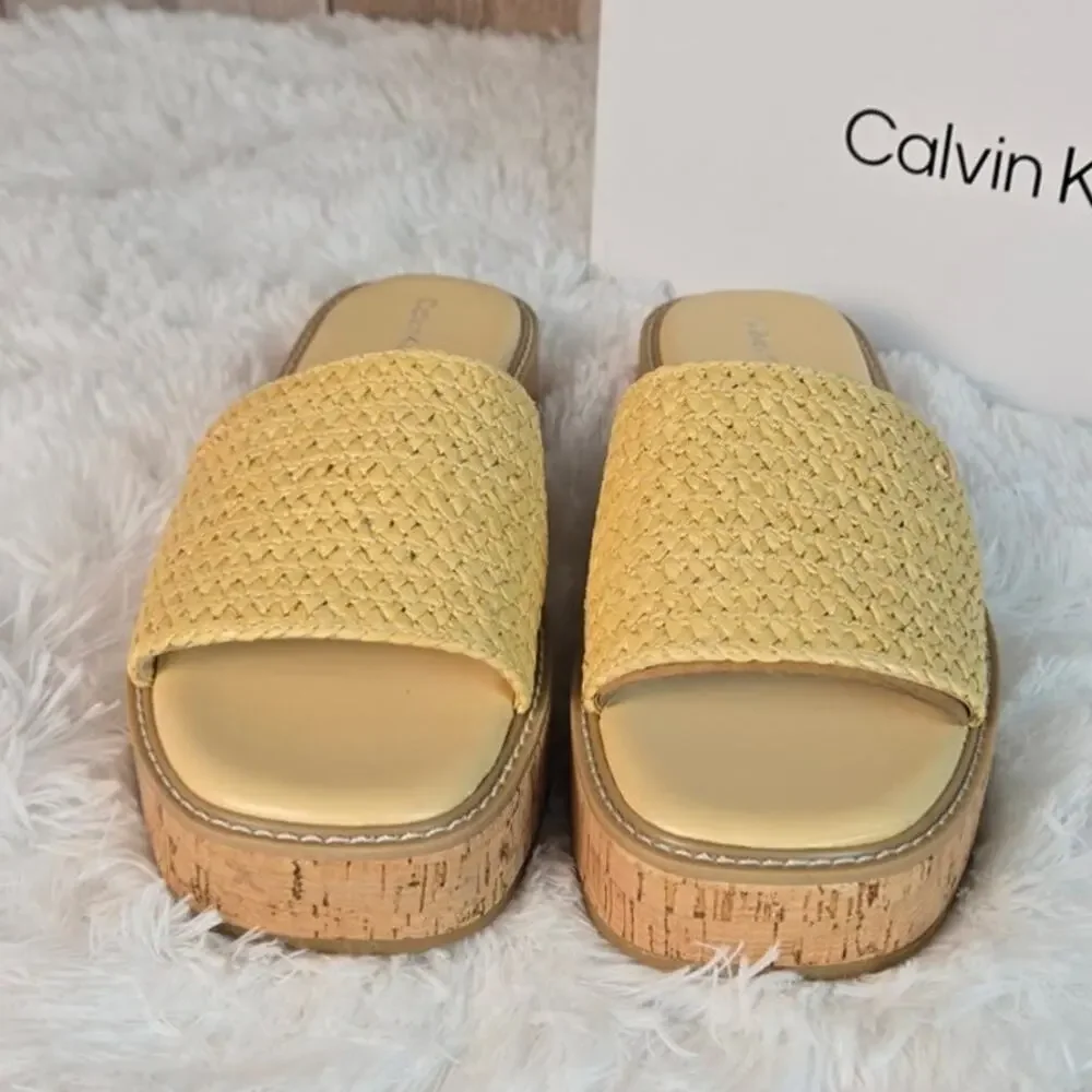Calvin Klein Arzelia2 Women's Slip-On Natural 32mm Cork Sole Sandal 8 NIB